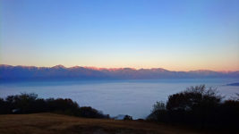長峰山から見る雲海と北アルプスのモルゲンロート１